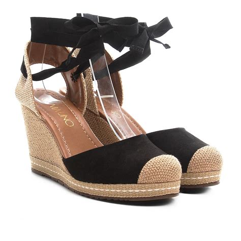 Sandália Anabela Feminina: Espadrille, Metalizada, Amarração .